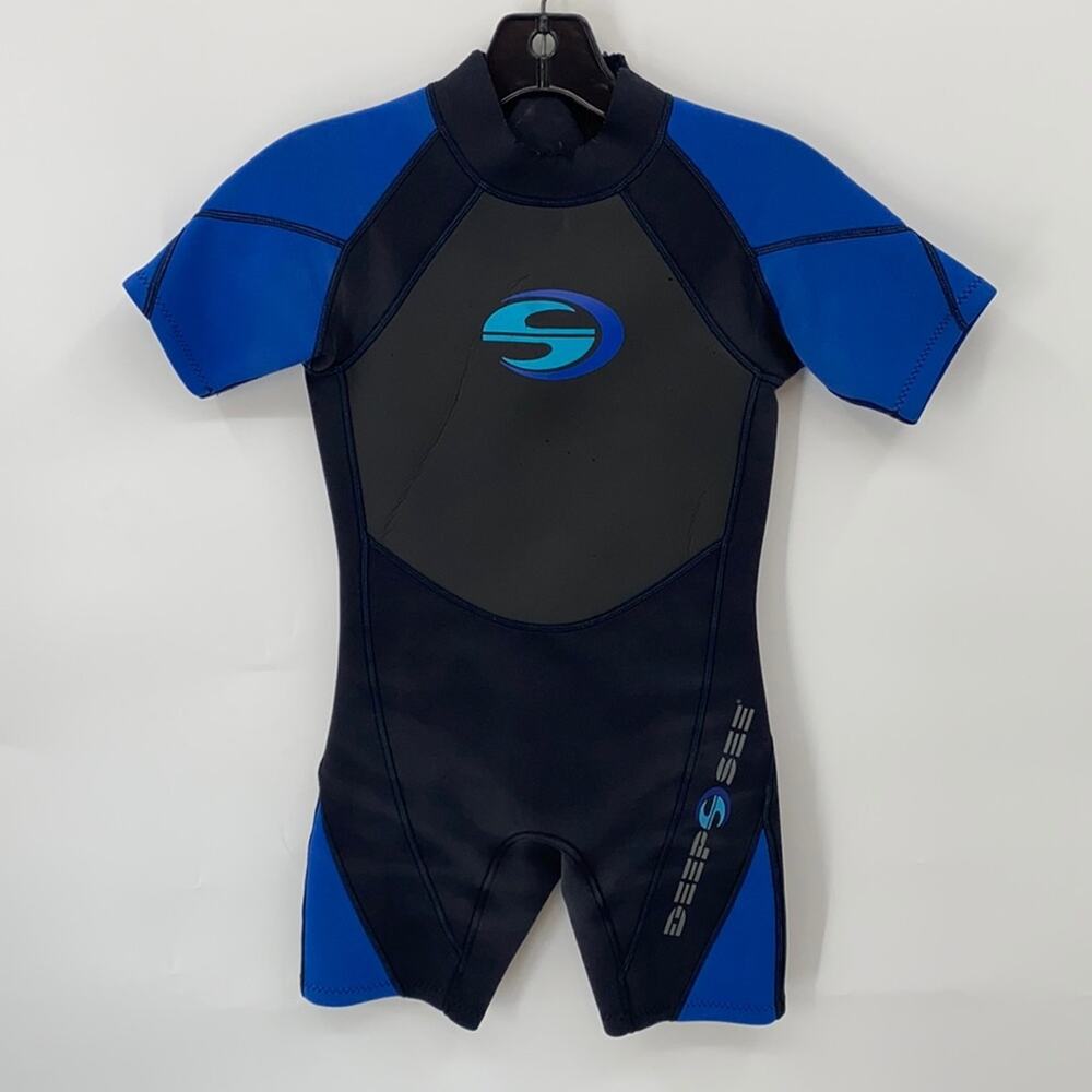 Deep See Boys Black & Blue Short Sleeve Wet Suit Size Large (10)